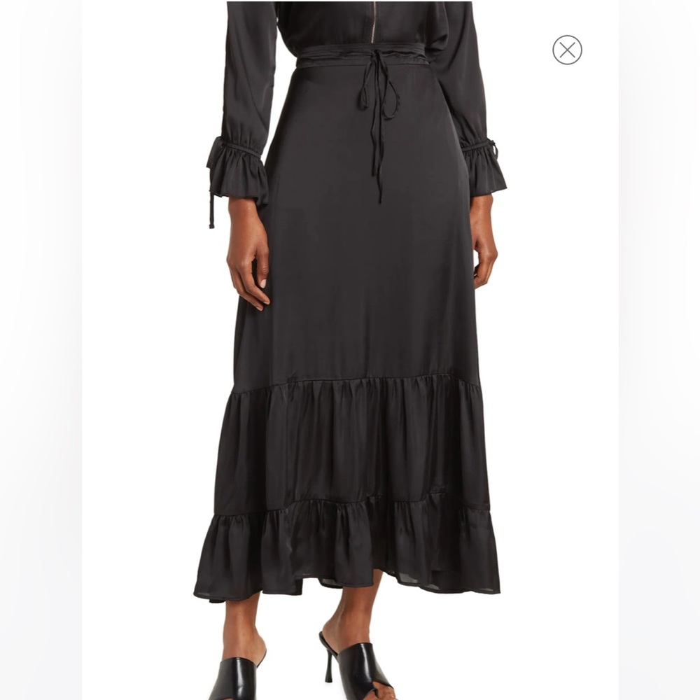 Long Black Satiny Frill Skirt